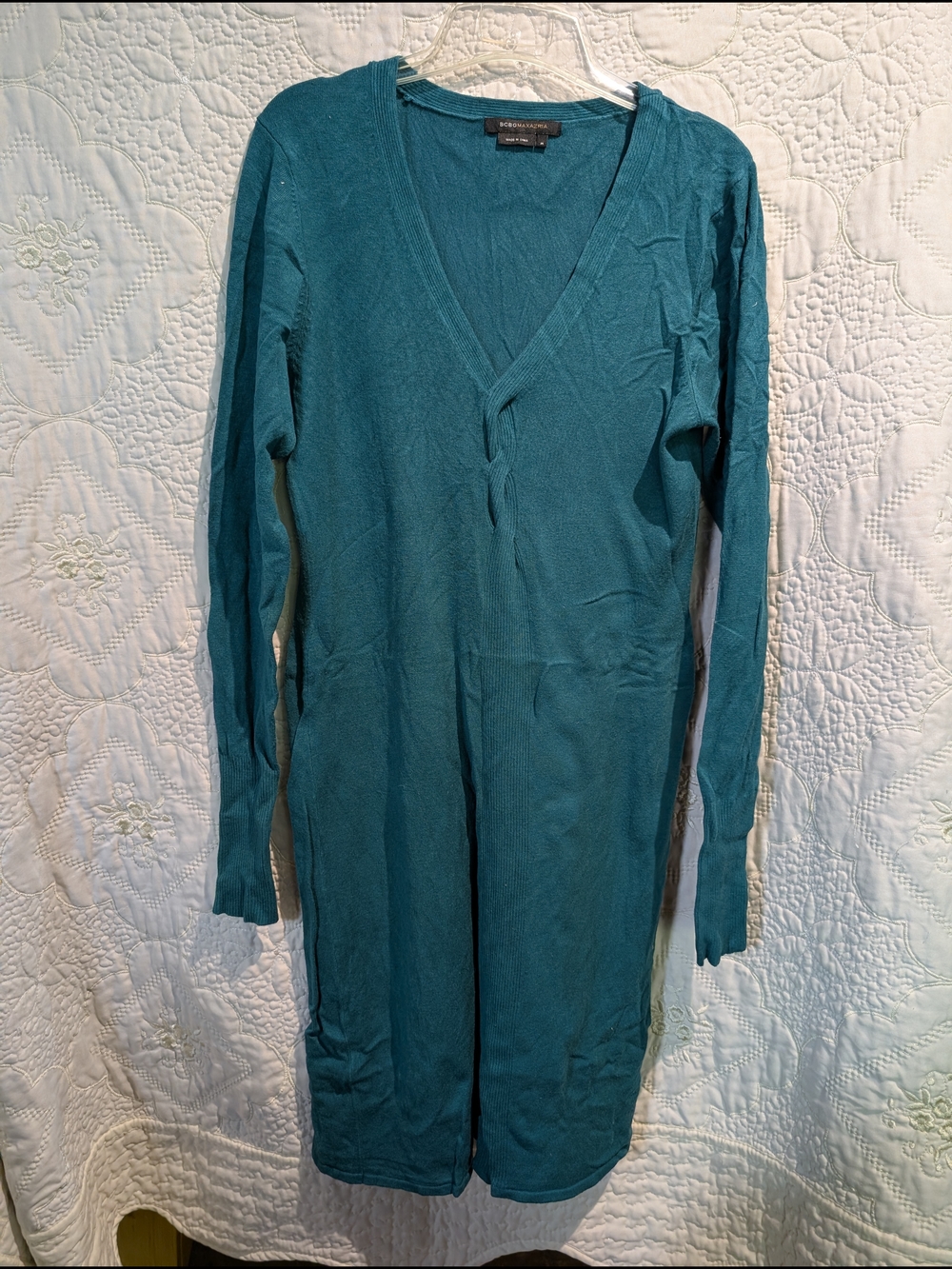 Theory Teal Long-Sleeve V-Neck Midi Dress